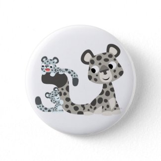 Cartoon Snow Leopard and Cubs Button Badge button