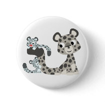 Cartoon Snow Leopard and Cubs Button Badge by Lioness_Graphics Cartoon Snow Leopard and Cubs Button Badge