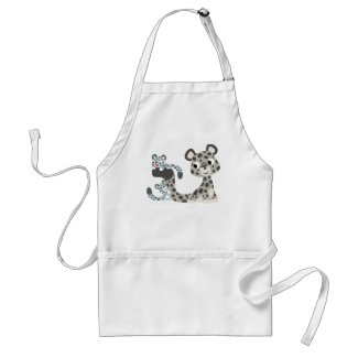 Cartoon Snow Leopard and Cubs Cooking Apron apron