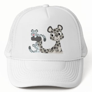 Cartoon Snow Leopard and Cubs Hat hat