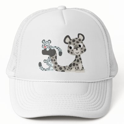 Cartoon Snow Leopard and Cubs Hat by Lioness_Graphics