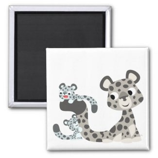 Cartoon Snow Leopard and Cubs Magnet magnet
