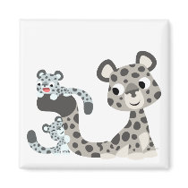 Cartoon Snow Leopard and Cubs Magnet by Lioness_Graphics Cartoon Snow Leopard and Cubs Magnet