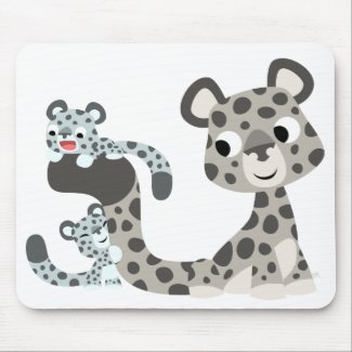 Cartoon Snow Leopard and Cubs Mousepad mousepad