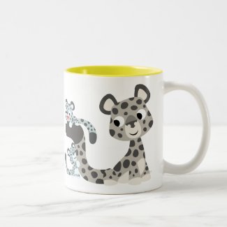 Cartoon Snow Leopard and Cubs Mug mug