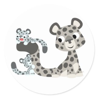 Cartoon Snow Leopard and Cubs Sticker sticker