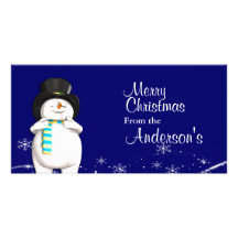 Cartoon Snowman Christmas Greetings Custom Photo Card