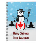 Cartoon Snowman in Field of Snow and Canada Flag Spiral Note Books