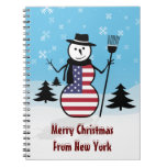 Cartoon Snowman in Field of Snow in US Flag Spiral Note Book