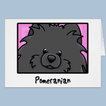 Cartoon Square Black Pomeranian cards