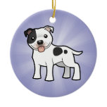 Cartoon Staffordshire Bull Terrier (add your msg) Christmas Ornaments