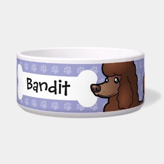 Cartoon Chocolate Standard Poodle Fool Bowl Add your pet's name to this Cartoon Chocolate Standard Poodle Fool Bowl