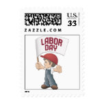 cartoon style  worker in bib overall stamp