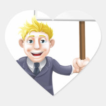 Cartoon suit man holding sign heart stickers