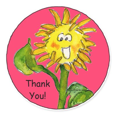 Cartoon Sunflower Thank You Stickers by zooogle. Here's a hot pink, 