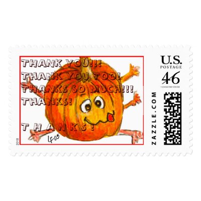Cartoon Thanksgiving Pumpkin Postage: THANK YOU!  by zooogle
