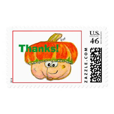 Cartoon Thanksgiving Turban Squash Postage Thanks by zooogle