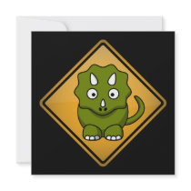 Cartoon Triceratops Warning Sign Personalized Invite