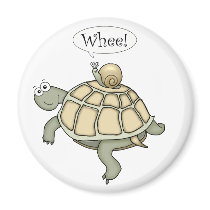 Cartoon turtle and snail Whee! Magnet gift.