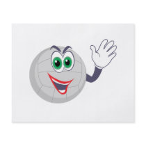 cartoon volleyball character waving flyers