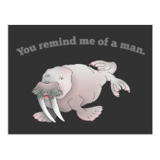 Cartoon walrus, you remind me of a man postcards