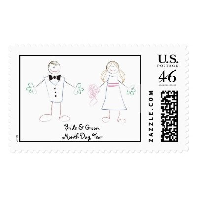 Cartoon Wedding Couple Postage Stamp