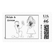 Cartoon Wedding Couple Wedding Postage Stamp