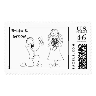 Cartoon Wedding Couple Wedding Postage Stamp