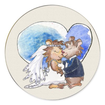 Cartoon Wedding Dance Couple Round Stickers by zooogle