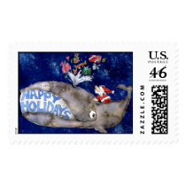 Cartoon Whale Happy Holidays Custom Postage Stamp