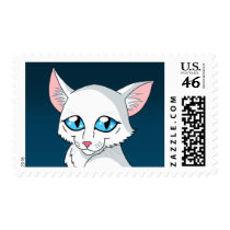 Cartoon White Kitten Postage Stamp