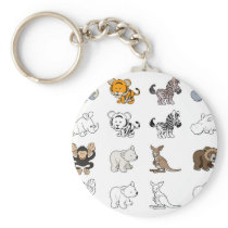 Cartoon Wild Animal Illustrations Keychain