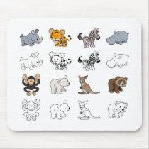 Cartoon Wild Animal Illustrations Mouse Pads