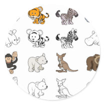 Cartoon Wild Animal Illustrations Stickers