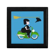 Cartoon Witch Riding A Green Moped Gift Box