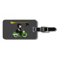 Cartoon Witch Riding A Green Moped Tags For Luggage