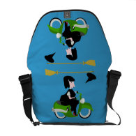 Cartoon Witch Riding A Green Moped Messenger Bags