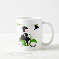 Cartoon Witch Riding A Green Moped Mugs