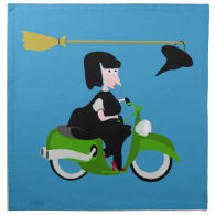 Cartoon Witch Riding A Green Moped Napkin