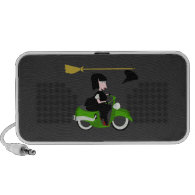 Cartoon Witch Riding A Green Moped PC Speakers