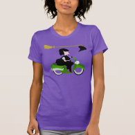 Cartoon Witch Riding A Green Moped T-shirts