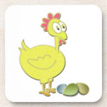 Cartoon Yellow Chicken and Eggs Art cork coasters