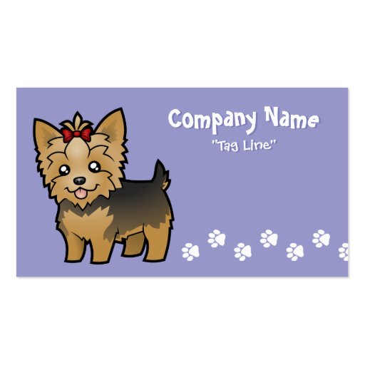 Cartoon Yorkshire Terrier (short hair with bow) Business Card Template (front side)