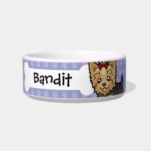 Cartoon Yorkshire Terrier (short hair with bow) Cat Water Bowl