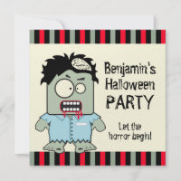 Cartoon Zombie Halloween Party Custom Invitations