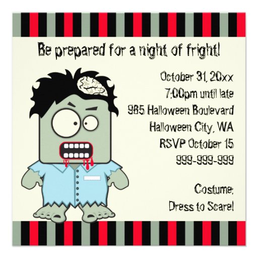 Cartoon Zombie Halloween Party Custom Invitations