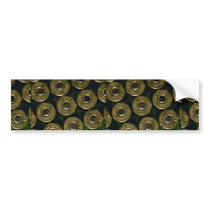 Cartridges, .44 magnums in carrier, detail of cap bumper sticker