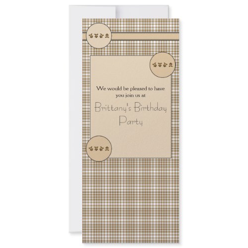 Cartwheel Bears Brown Plaid Invitation