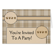 Cartwheel Bears Brown Plaid Invitation Card cards