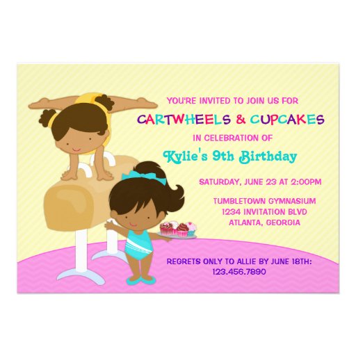 Cartwheels and Cupcakes Gymnastics Birthday Party Invites